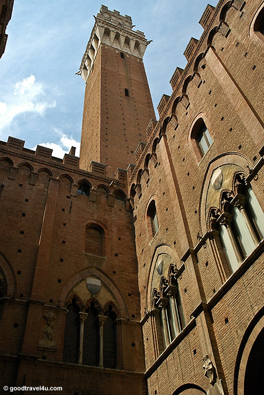Siena, the Torre del Mangia bell tower from the courtyard of the Palazzo Publico